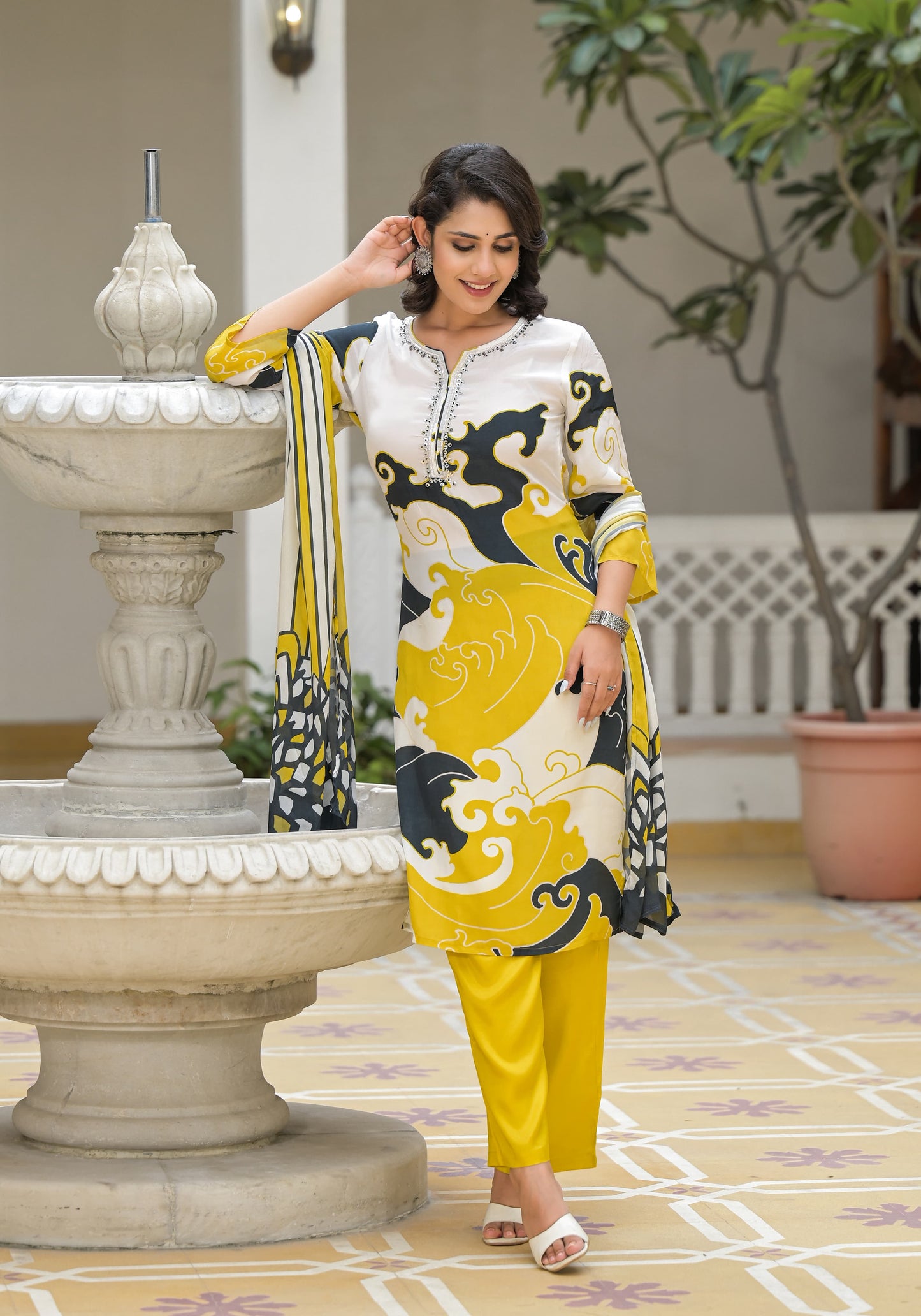 Pure Crape kurti with pant and Dupatta OM91750GBC