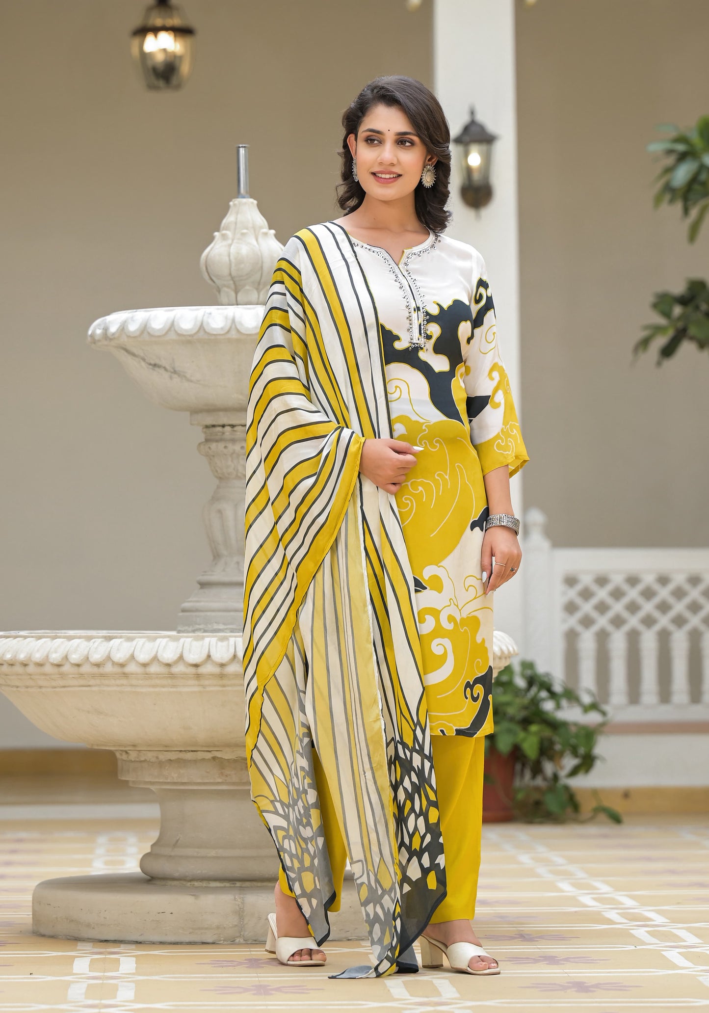 Pure Crape kurti with pant and Dupatta OM91750GBC