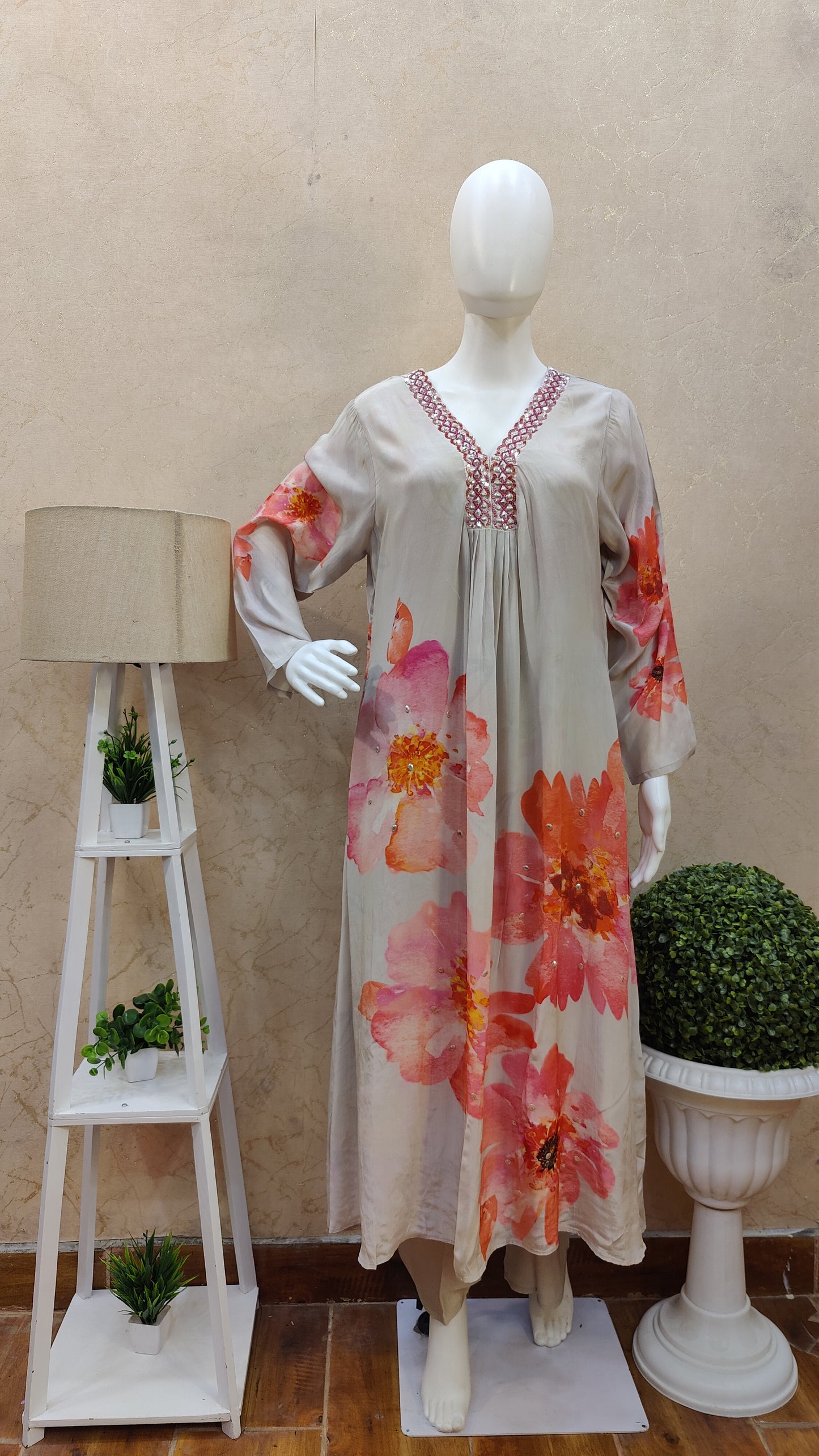 Pure Crape A-line kurti with pant and Dupatta