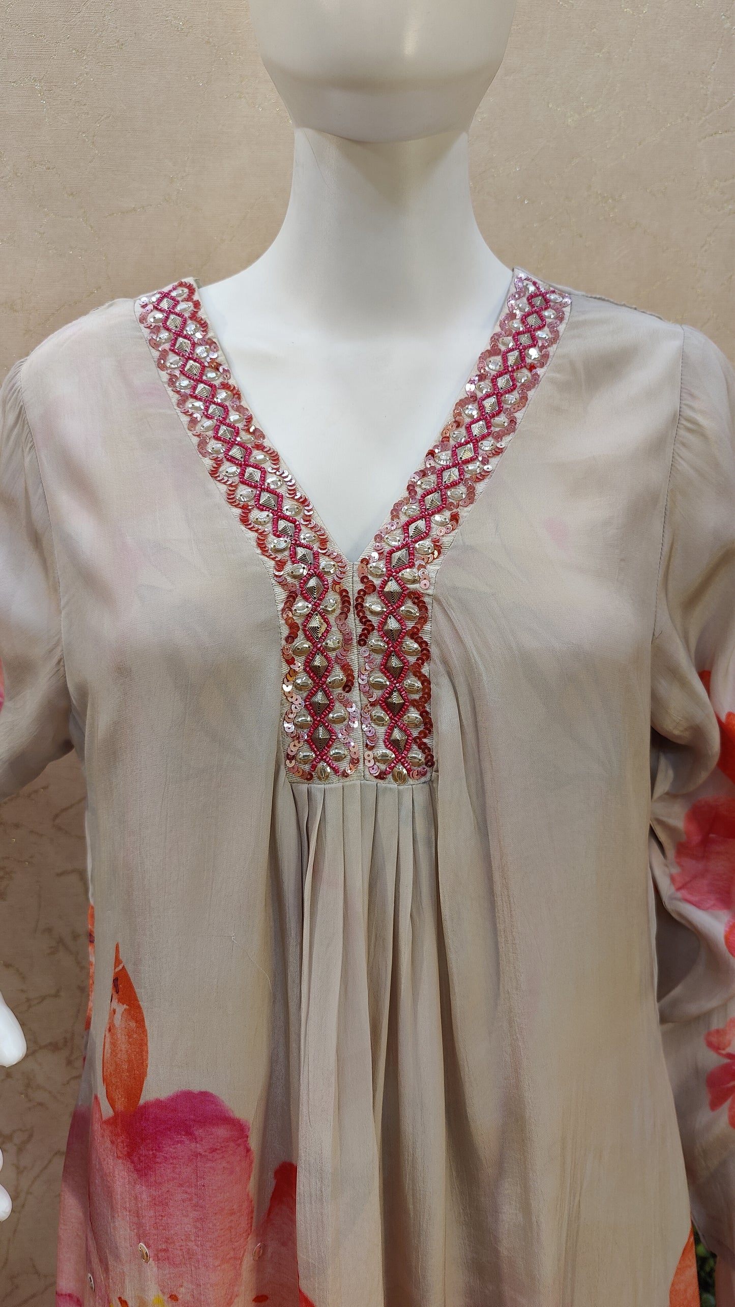 Pure Crape A-line kurti with pant and Dupatta