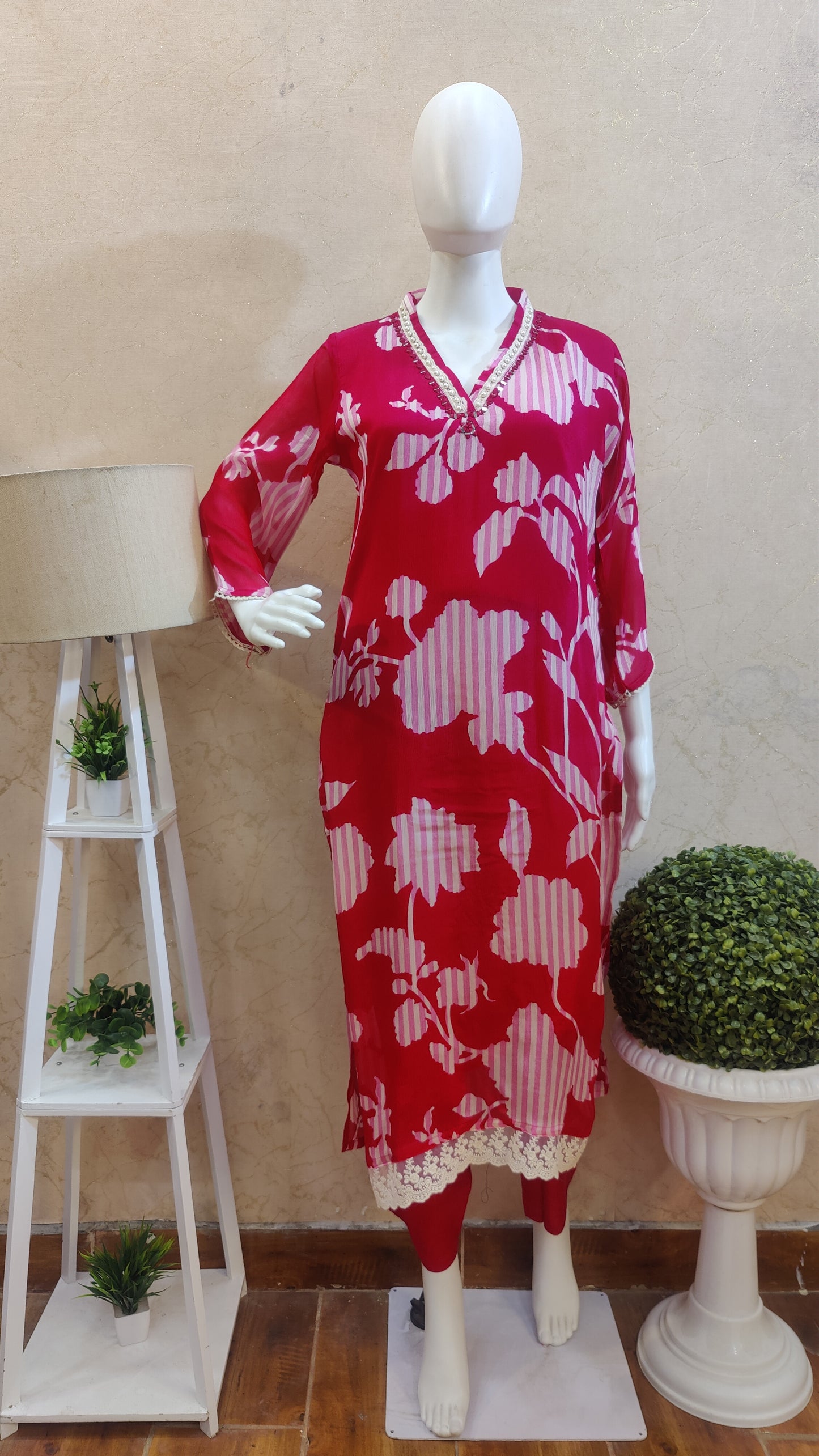 Pure Chinon Kurti with pant and dupatta M91930/AUR