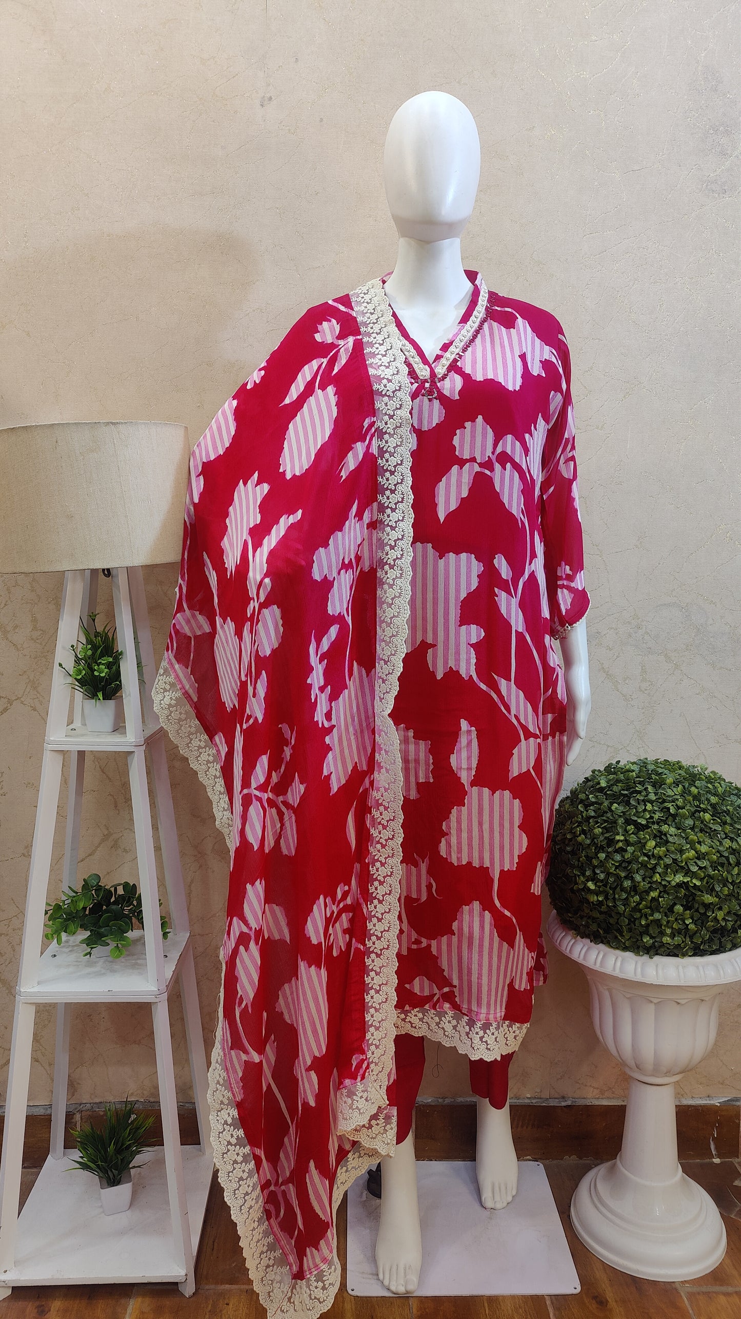 Pure Chinon Kurti with pant and dupatta M91930/AUR