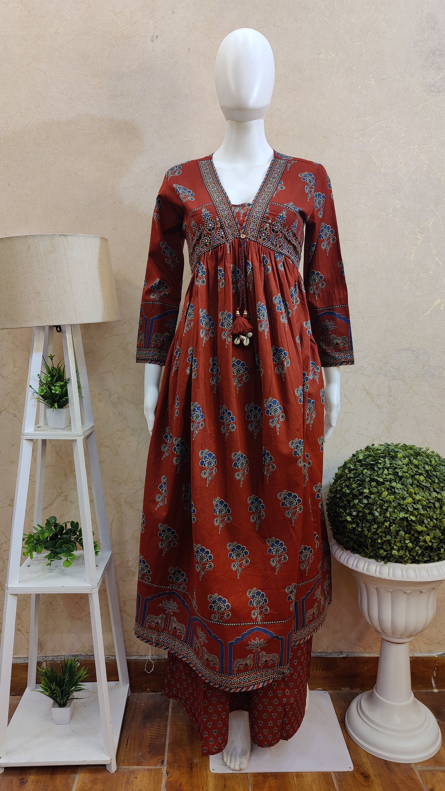 Pure Cotton Anarkali Kurti with pant and dupatta M91425/GB