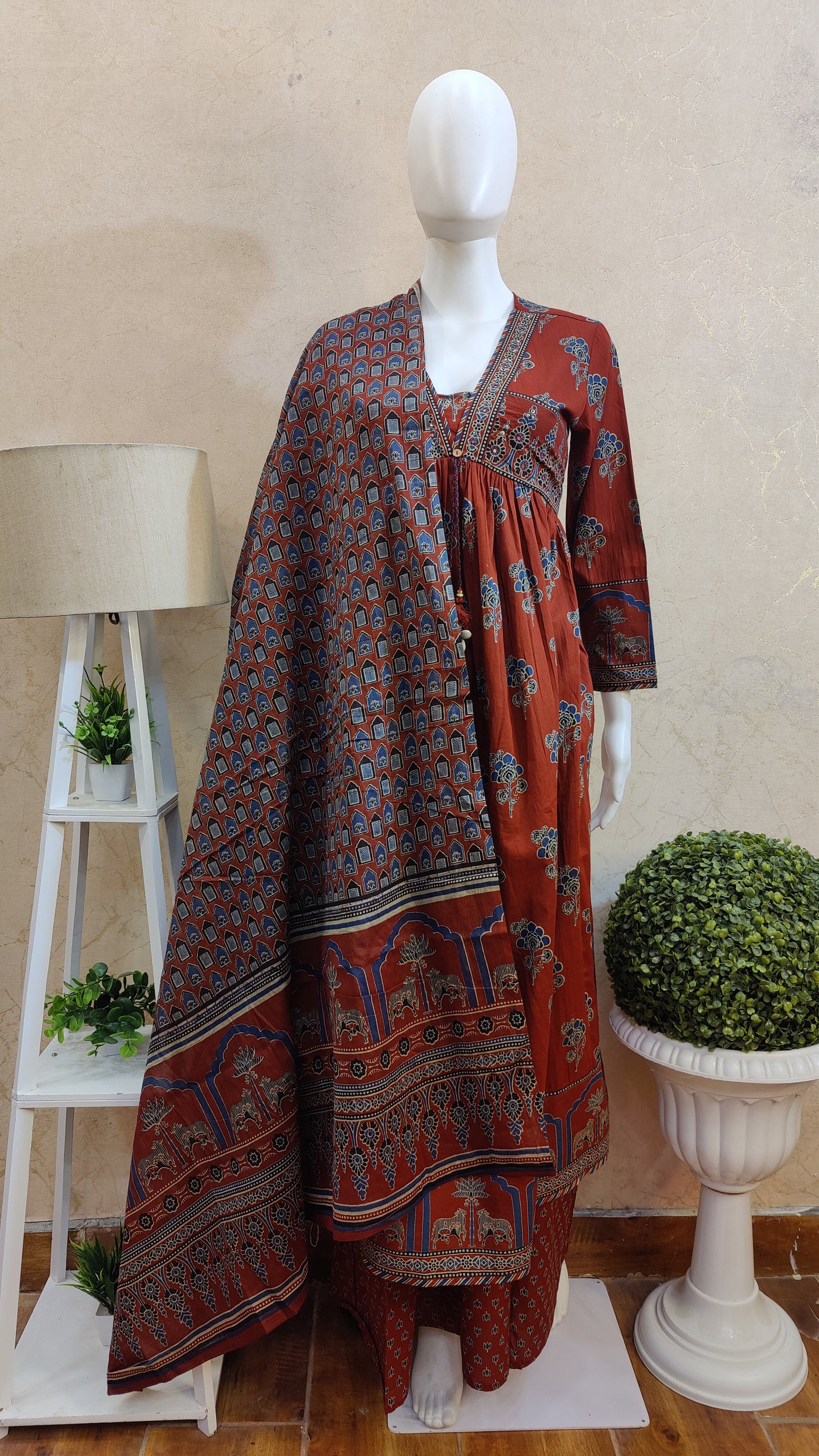 Pure Cotton Anarkali Kurti with pant and dupatta M91425/GB