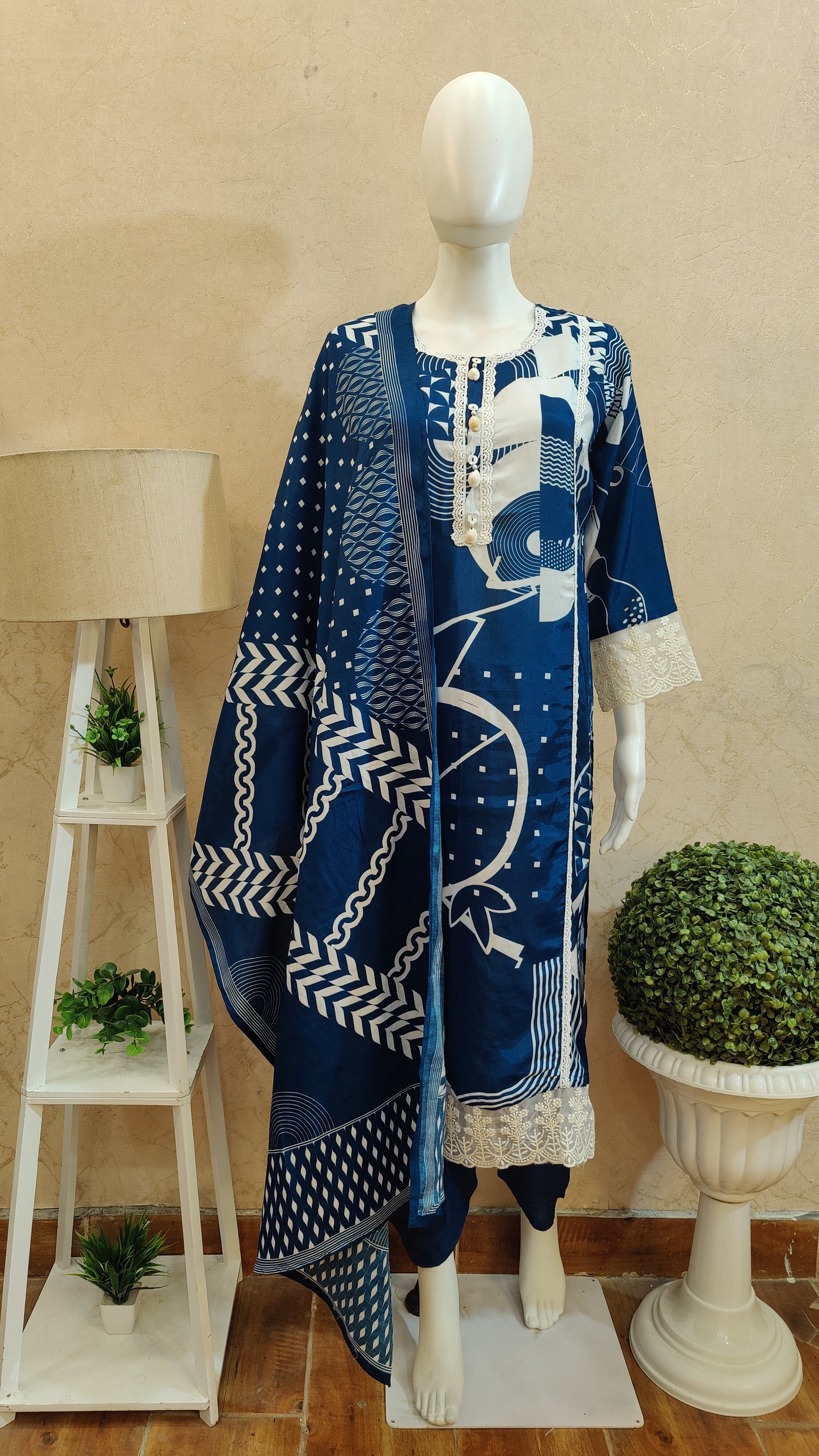Pure Muslin Kurti with pant and dupatta M91325/AUR