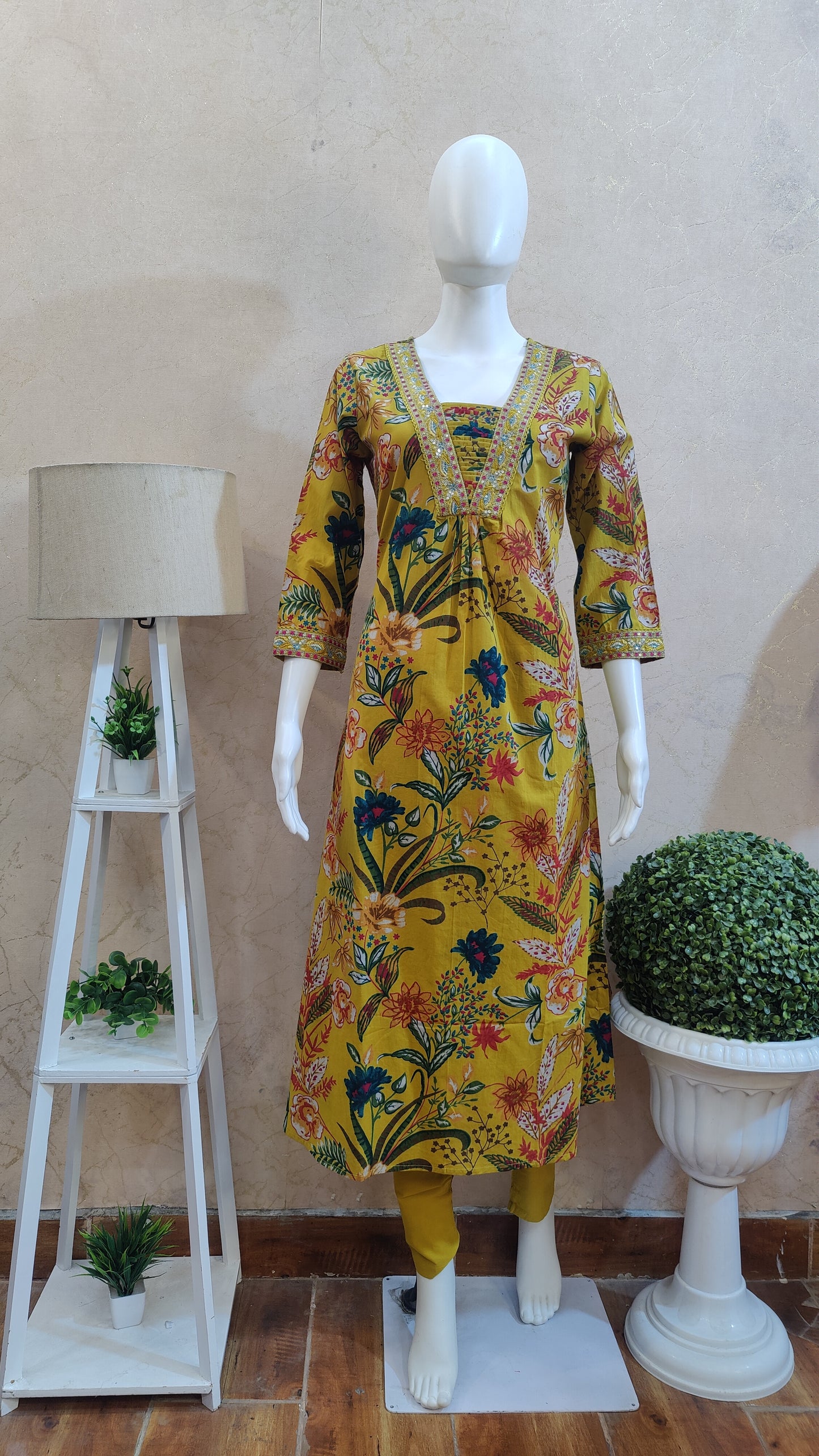 Pure Cotton A-Line Kurti with pant and dupatta M91025/GB