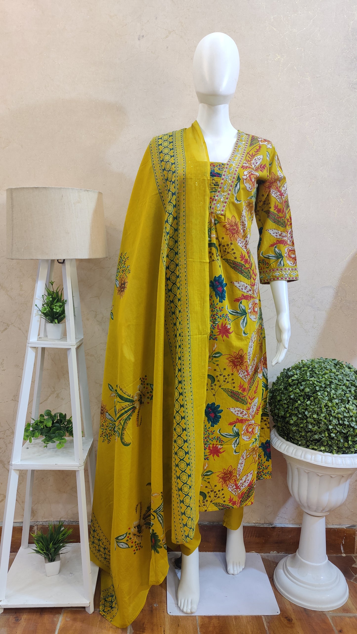 Pure Cotton A-Line Kurti with pant and dupatta M91025/GB