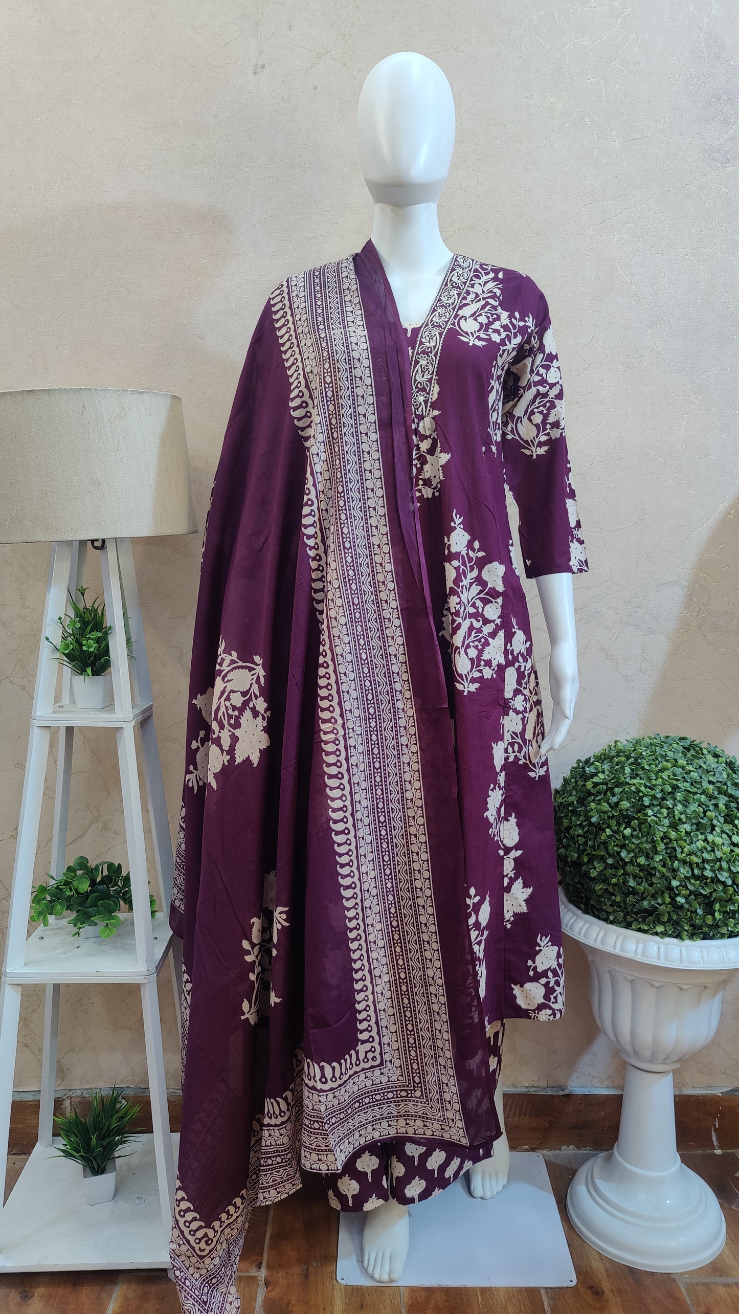 Pure Cotton Anarkali Kurti with pant and dupatta M8895/GB