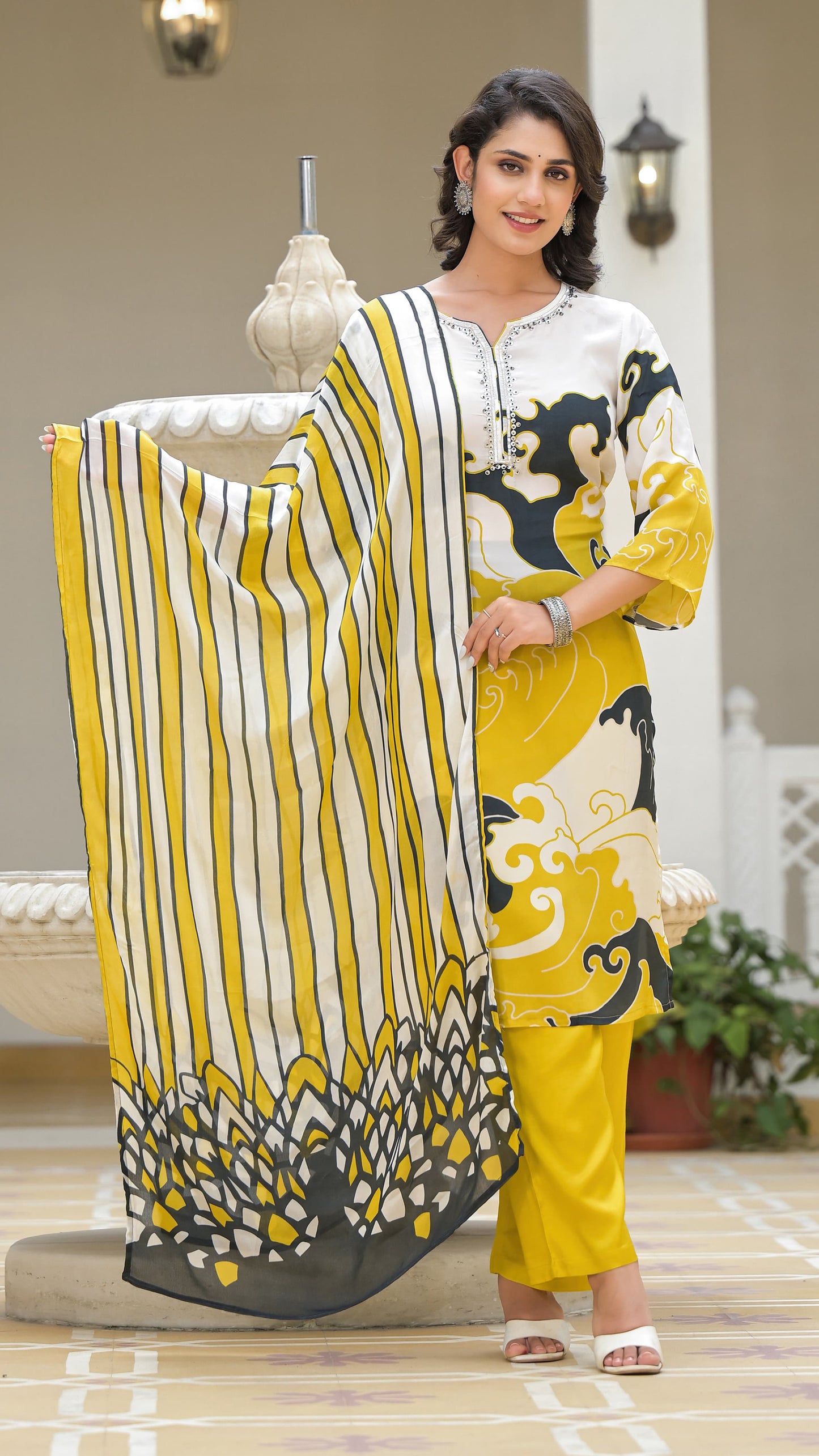Pure Crape kurti with pant and Dupatta OM91750GBC