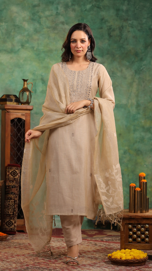 Jamdani kurti with pant and Dupatta M91970/FL