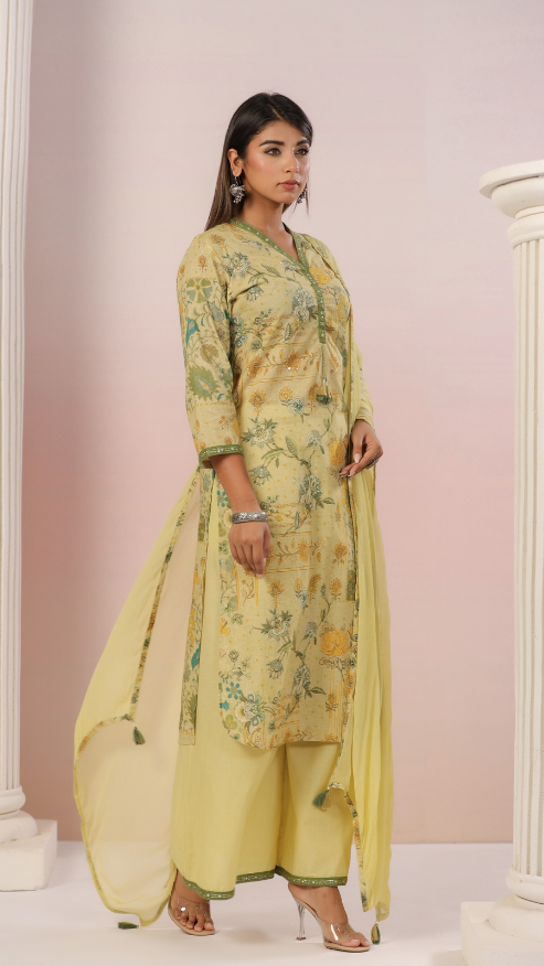 Pure Cotton Kurti with pant and dupatta M91565/FL