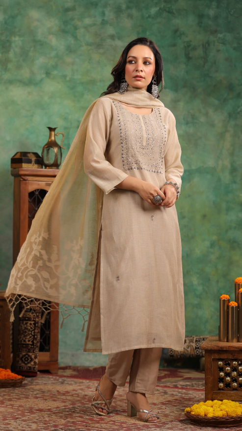 Jamdani kurti with pant and Dupatta M91970/FL
