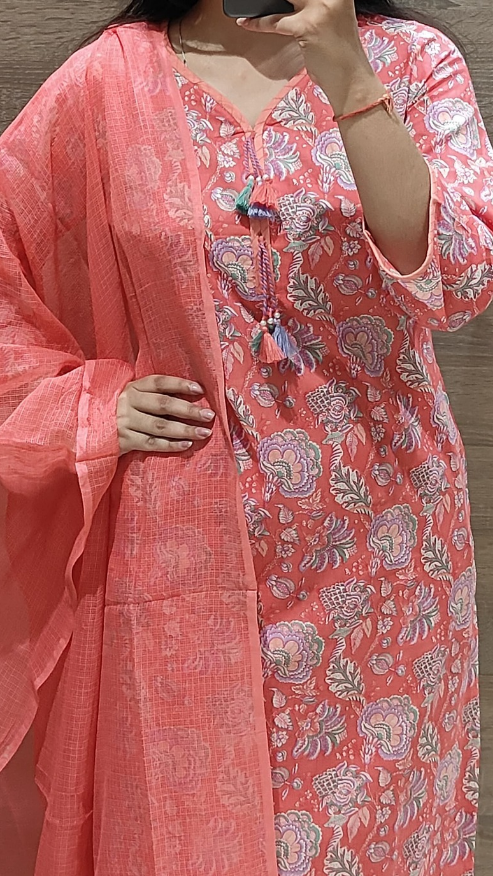 Pure Cotton kurti with pant and Dupatta M91050/FL
