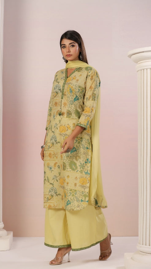 Pure Cotton Kurti with pant and dupatta M91565/FL
