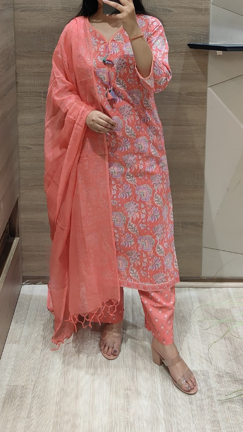 Pure Cotton kurti with pant and Dupatta M91050/FL