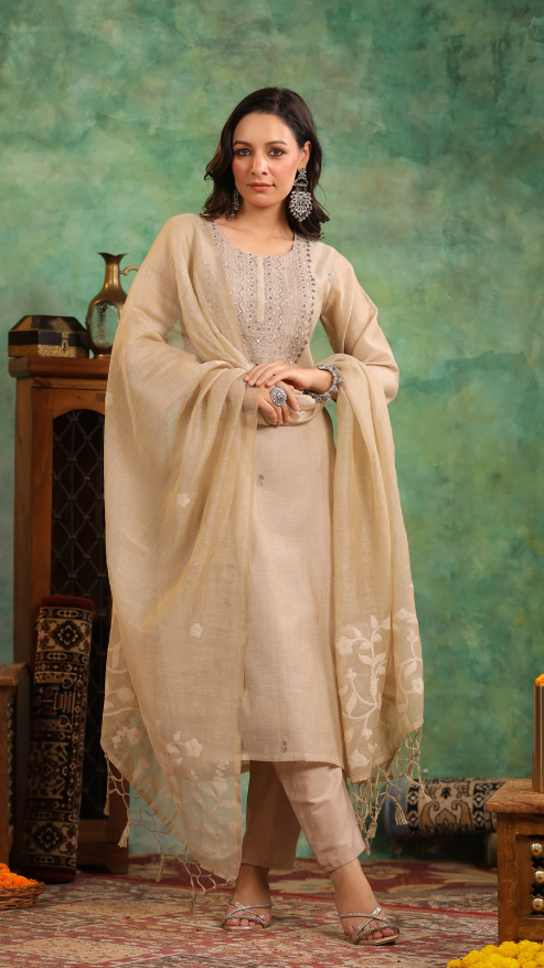 Jamdani kurti with pant and Dupatta M91970/FL