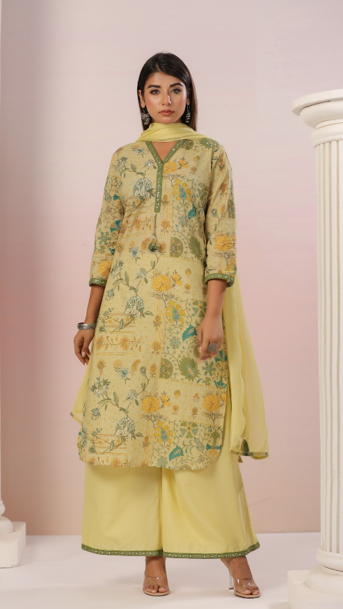 Pure Cotton Kurti with pant and dupatta M91565/FL
