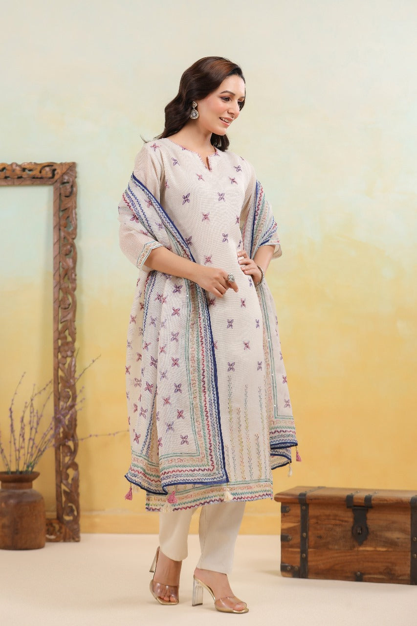 Jamdani Kurti with pant and dupatta M1850/SS