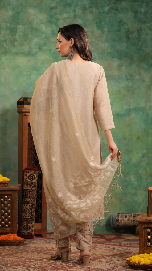 Jamdani kurti with pant and Dupatta M91970/FL