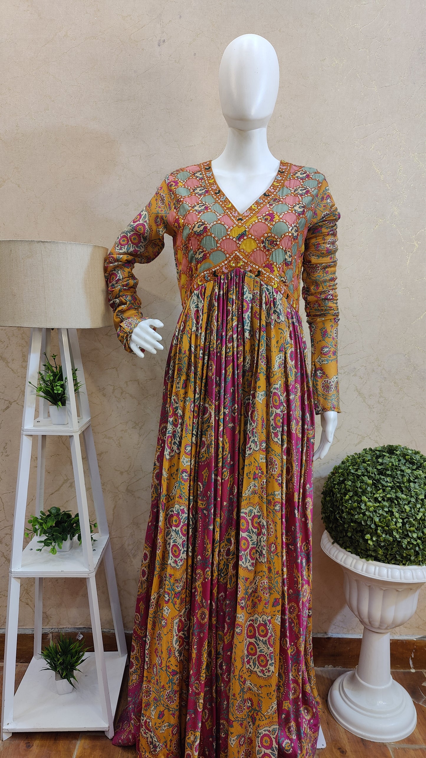Pure Silk Long Gown with Dupatta LM9600SILK