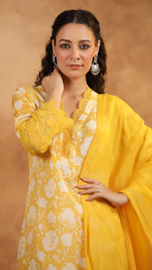 Pure Muslin Kurti with pant and Dupatta M91900/FL