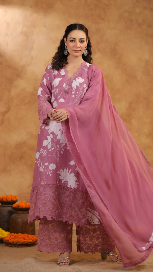 Pure Muslin kurti with pant and Dupatta M91900/FL