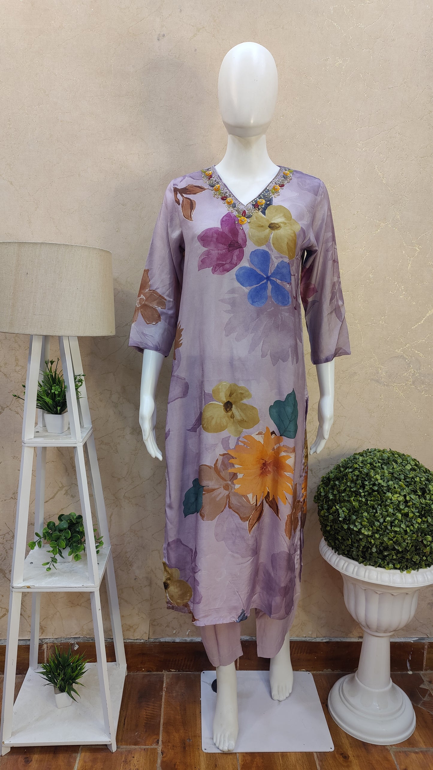 Pure Muslin Kurti with pant and Dupatta M91565AUR