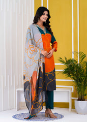 Pure Crape Kurti with pant and Dupatta. OM91750GBA