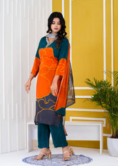 Pure Crape Kurti with pant and Dupatta. OM91750GBA