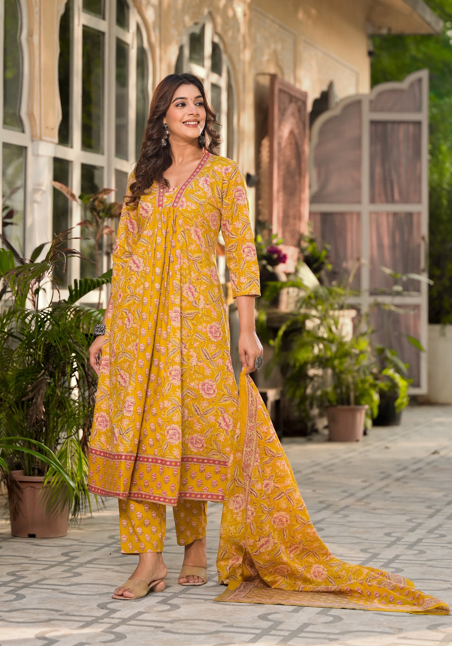 Pure Cotton Anarkali kurti with pant and Dupatta