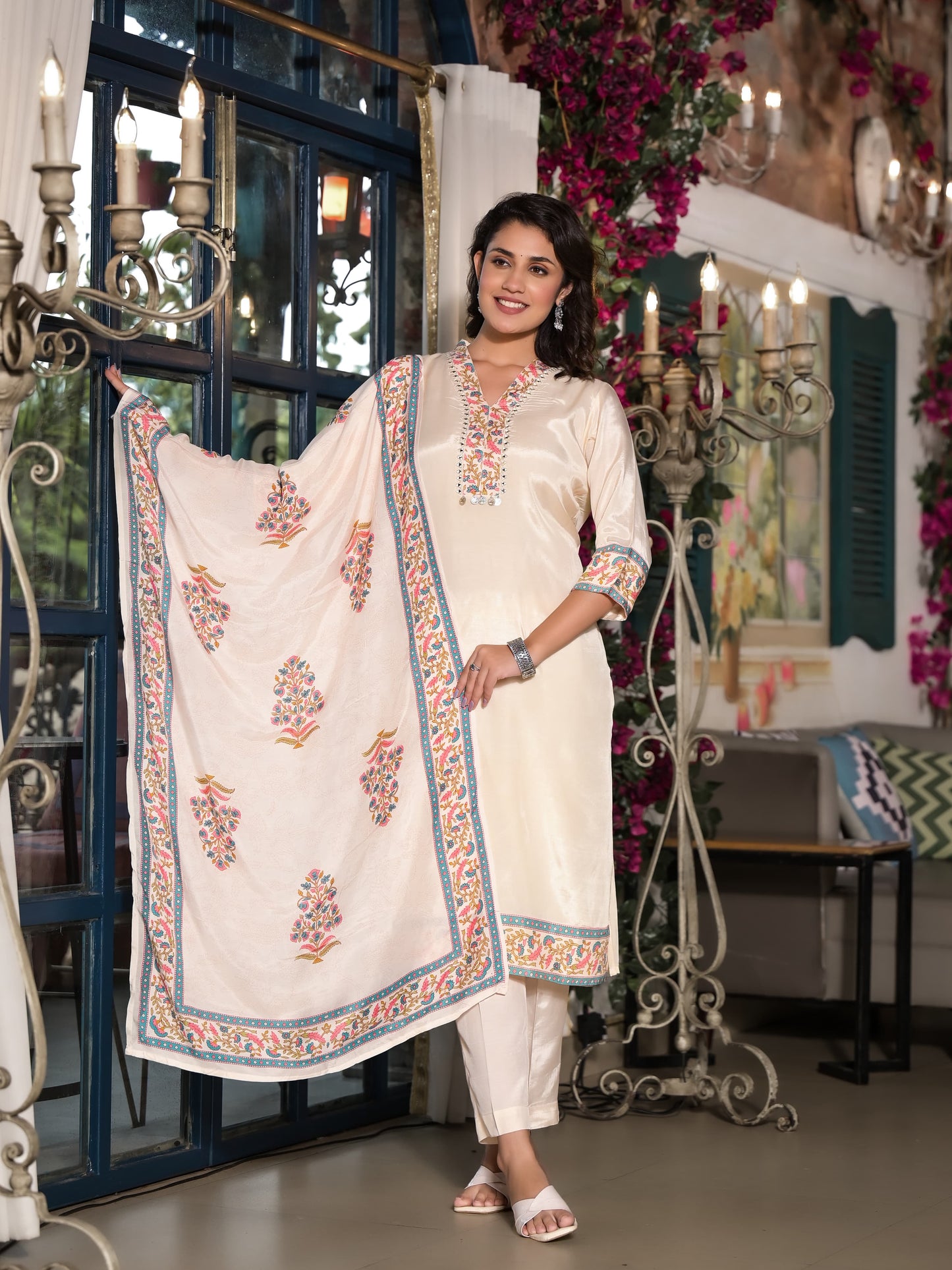 Pure Muslin kurti with pant and Dupatta M91425AUMUS