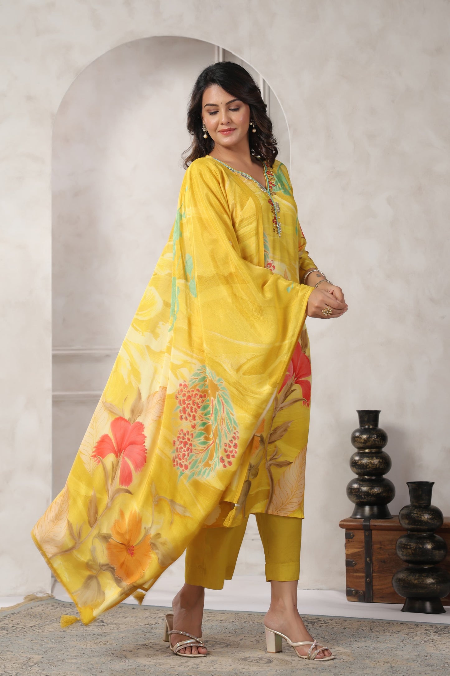 Pure Muslin kurti with pant and Dupatta M91565AUR