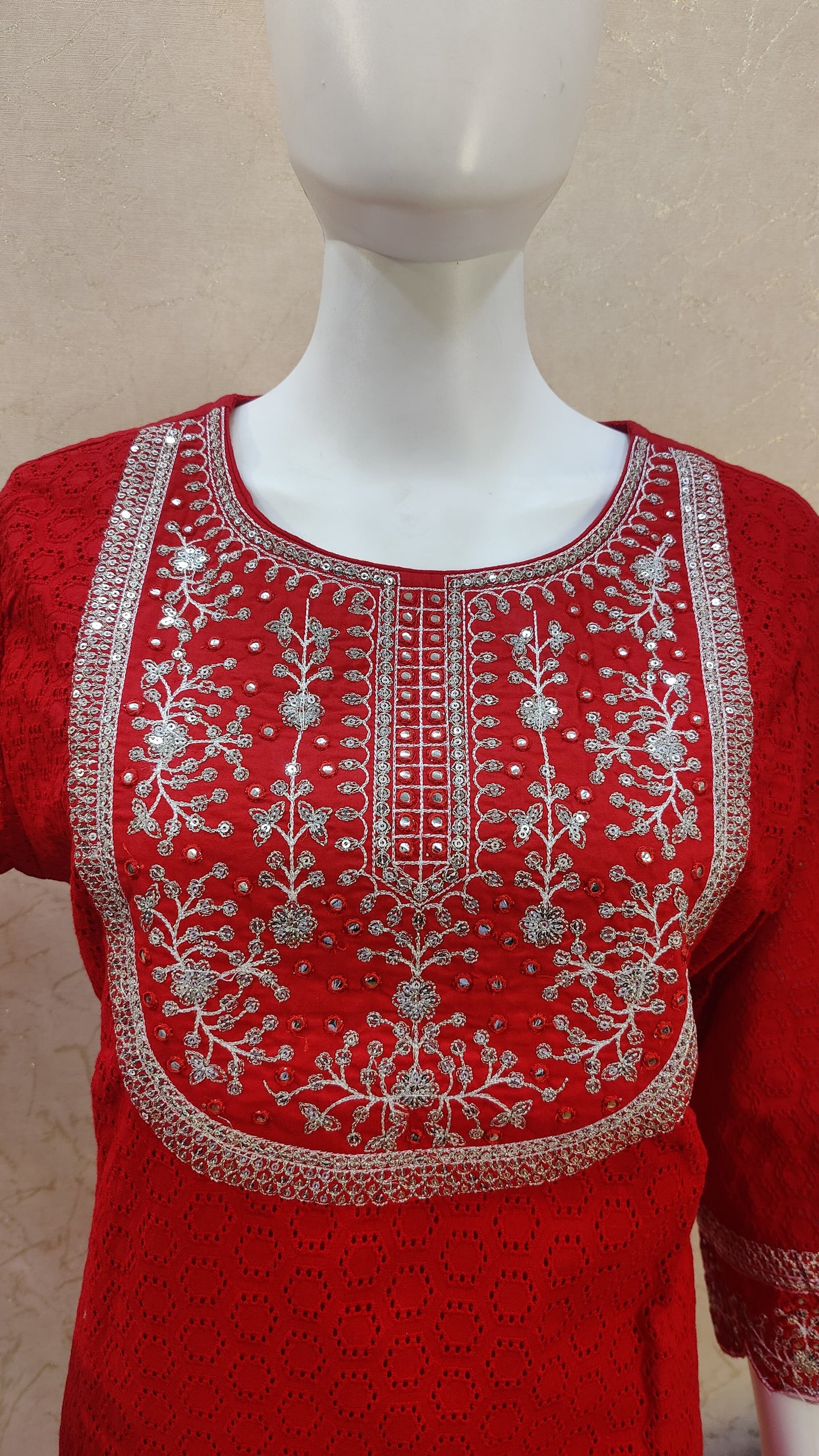 Schiffli kurti with pant and Dupatta HM91500