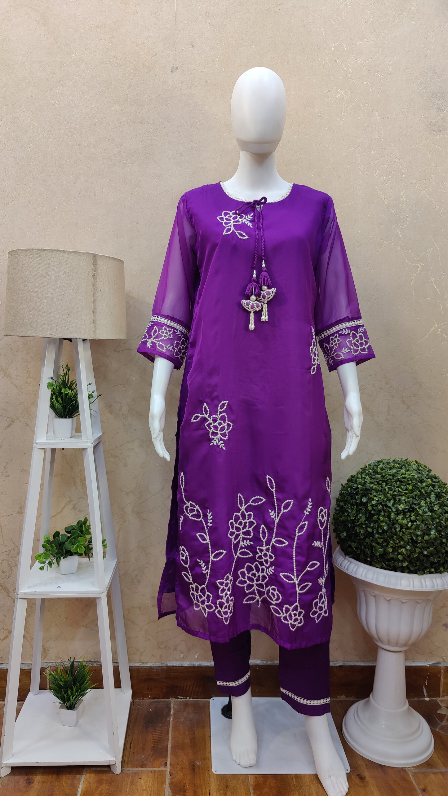 Pure Organza kurti with pant and Dupatta