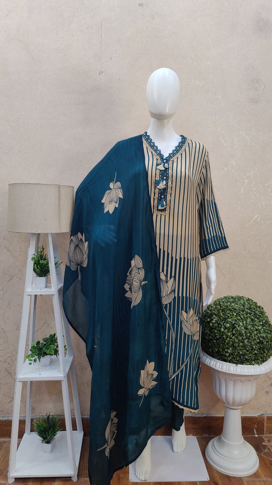 Pure Crape kurti with pant and Dupatta M1750GBC