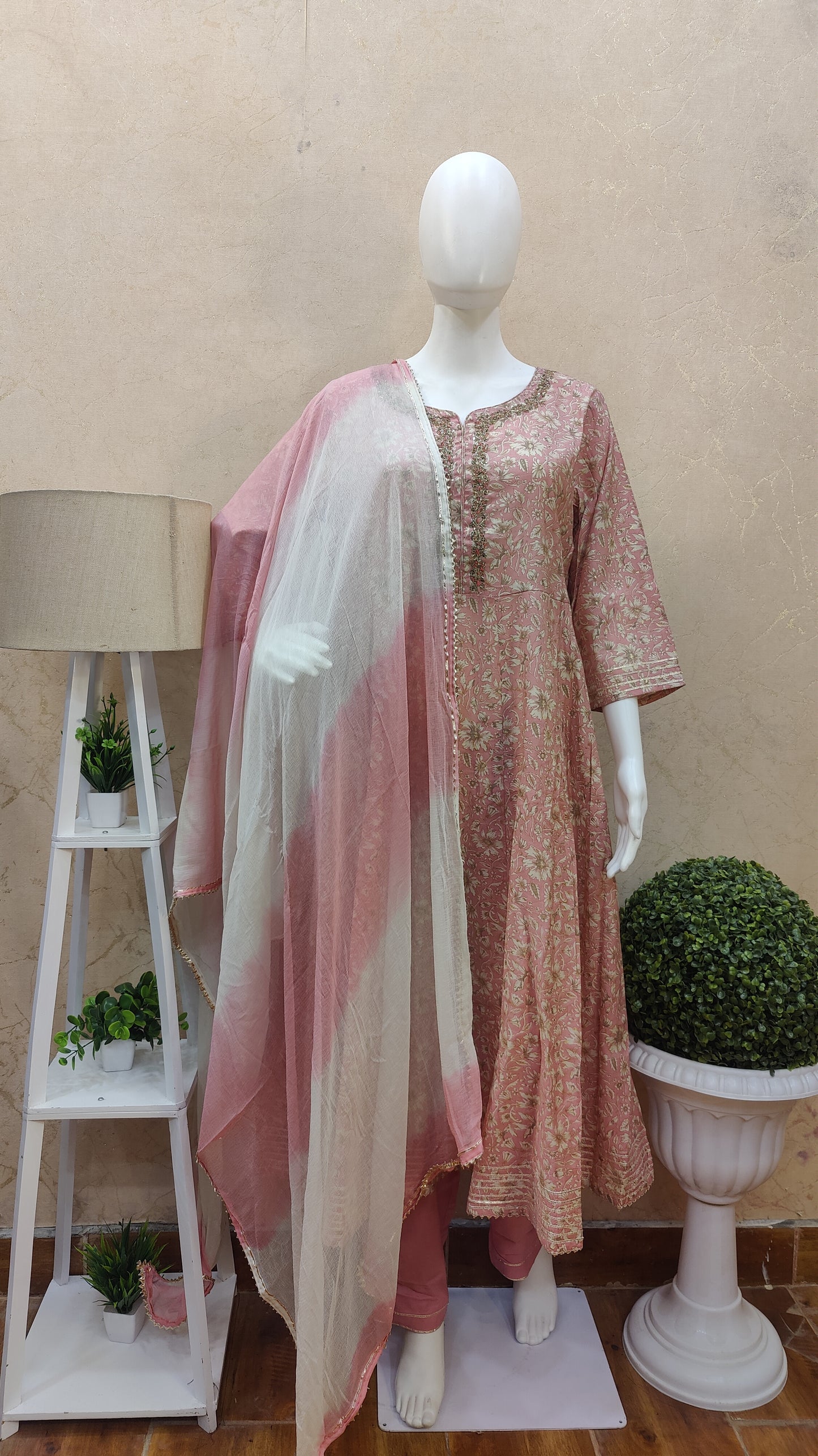 Muslin Anarkali kurti with pant and Dupatta JM91565