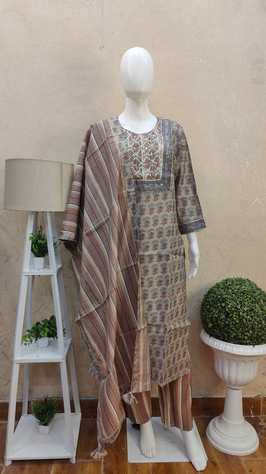 Muslin kurti with pant and Dupatta HM91300