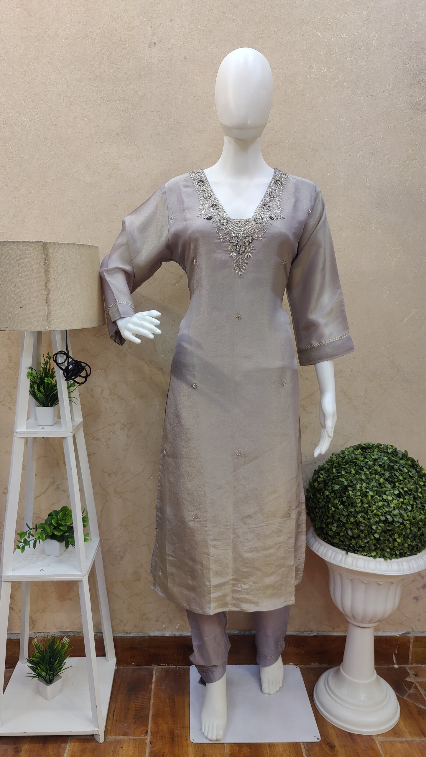 Pure Tissue Silk kurti with pant and dupatta