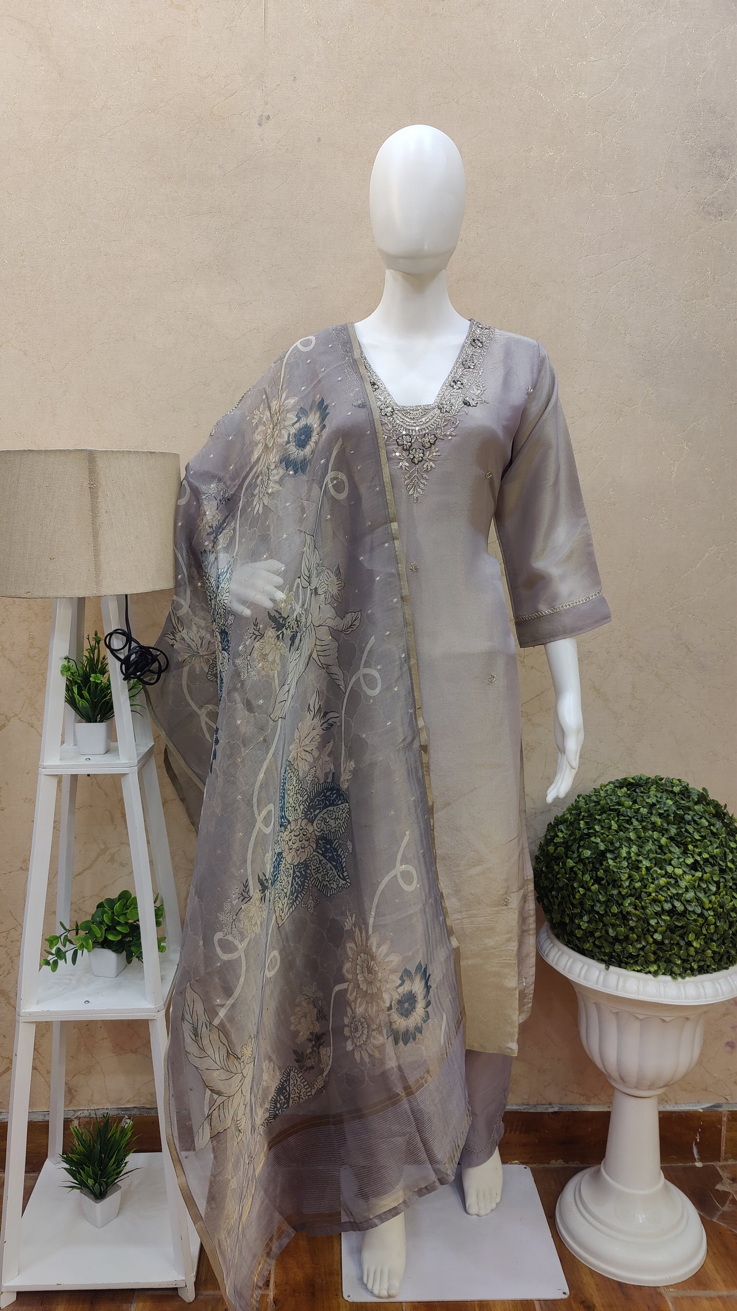 Pure Tissue Silk kurti with pant and dupatta