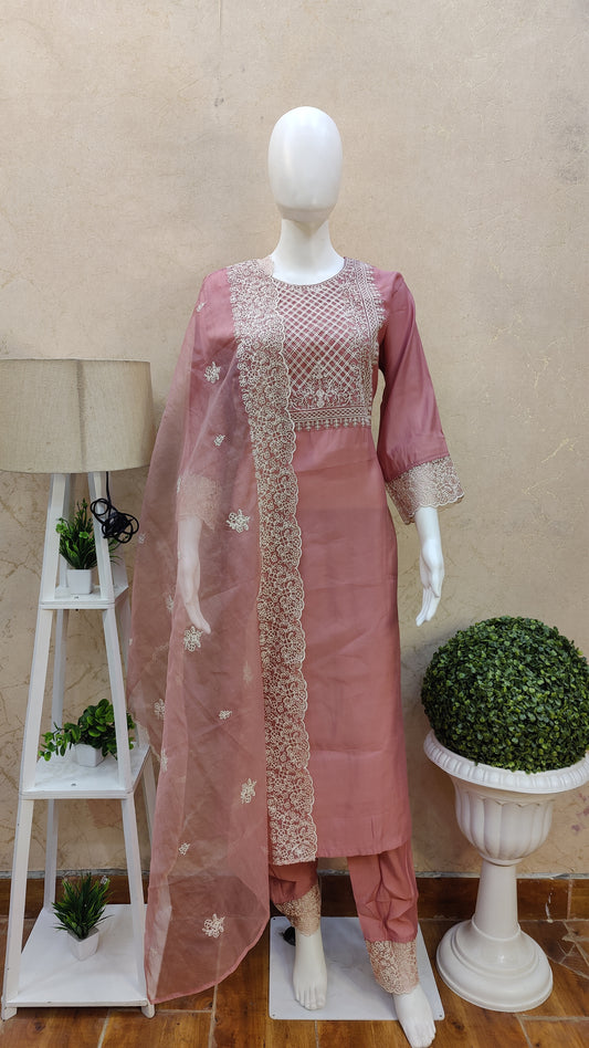 Silk kurti with pant and dupatta