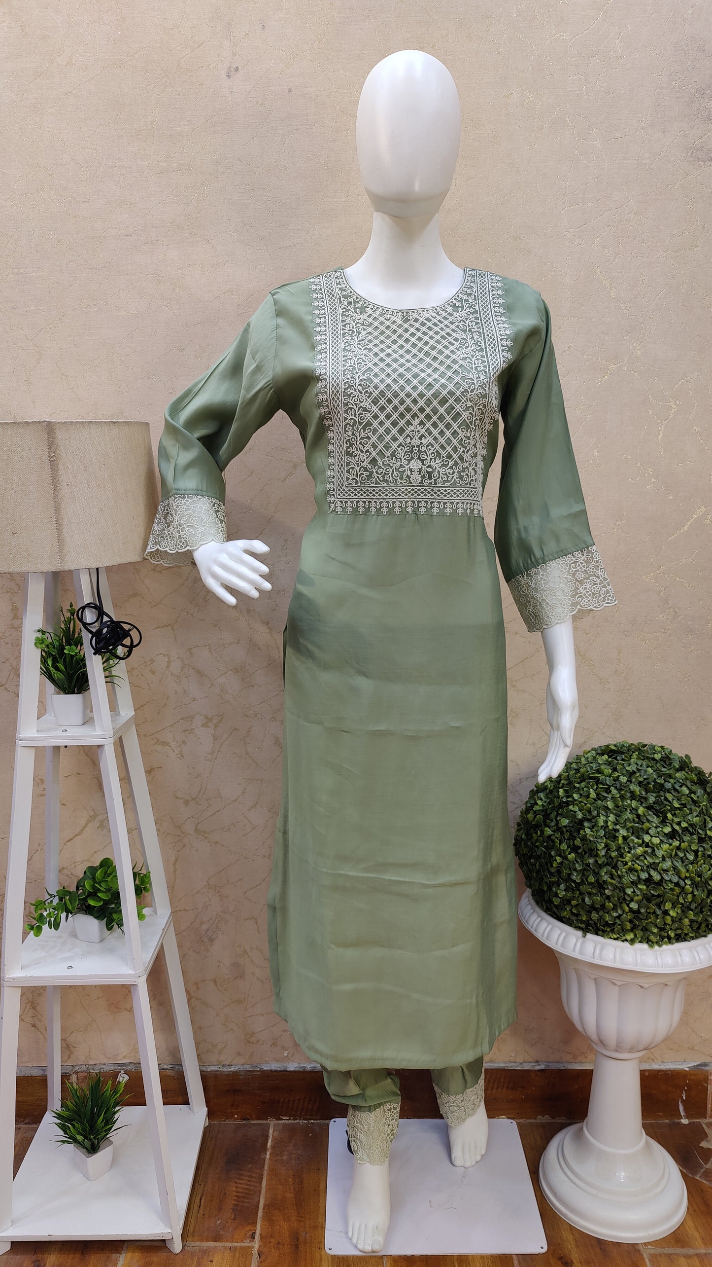 Silk kurti with pant and dupatta