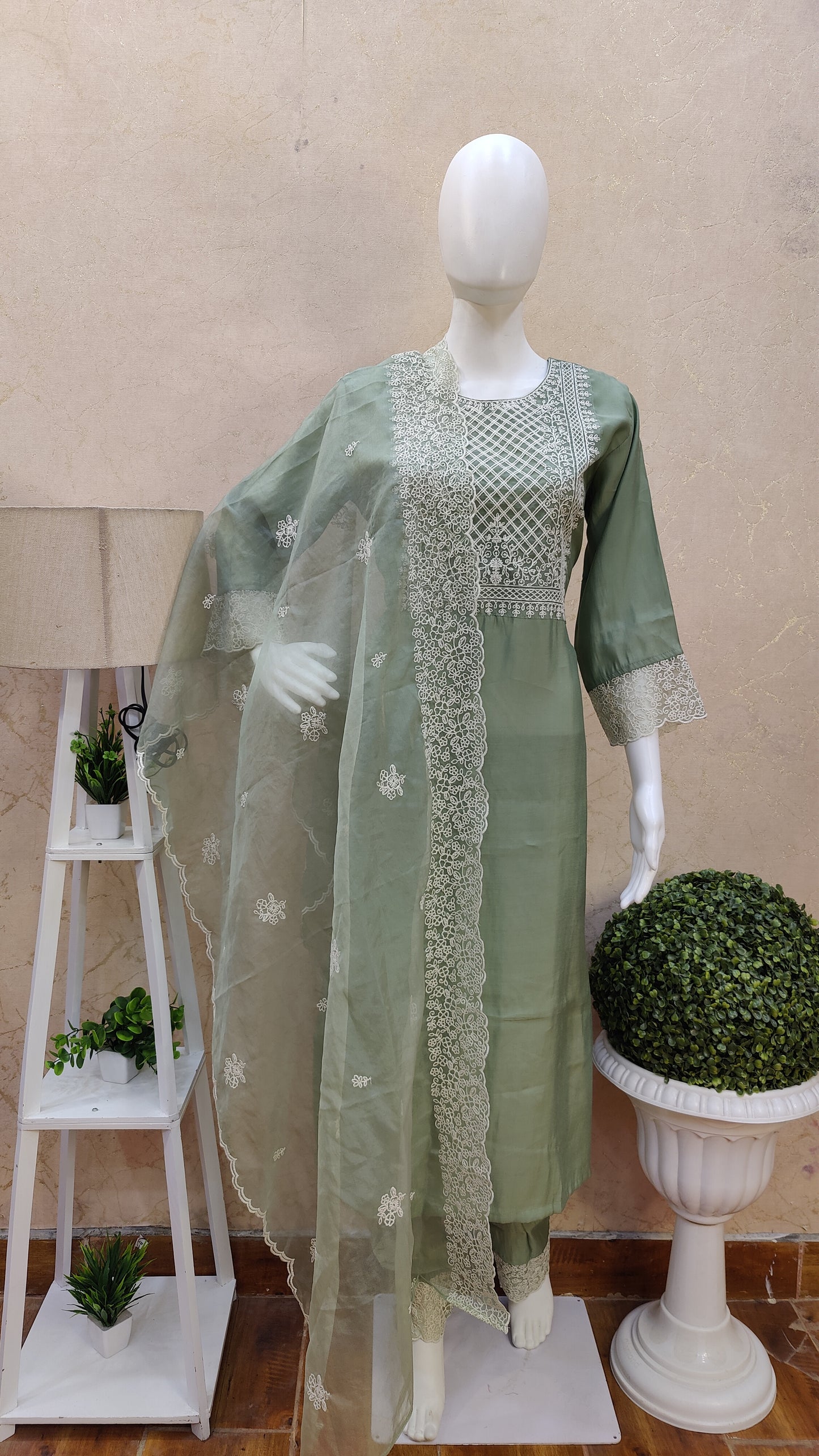 Silk kurti with pant and dupatta