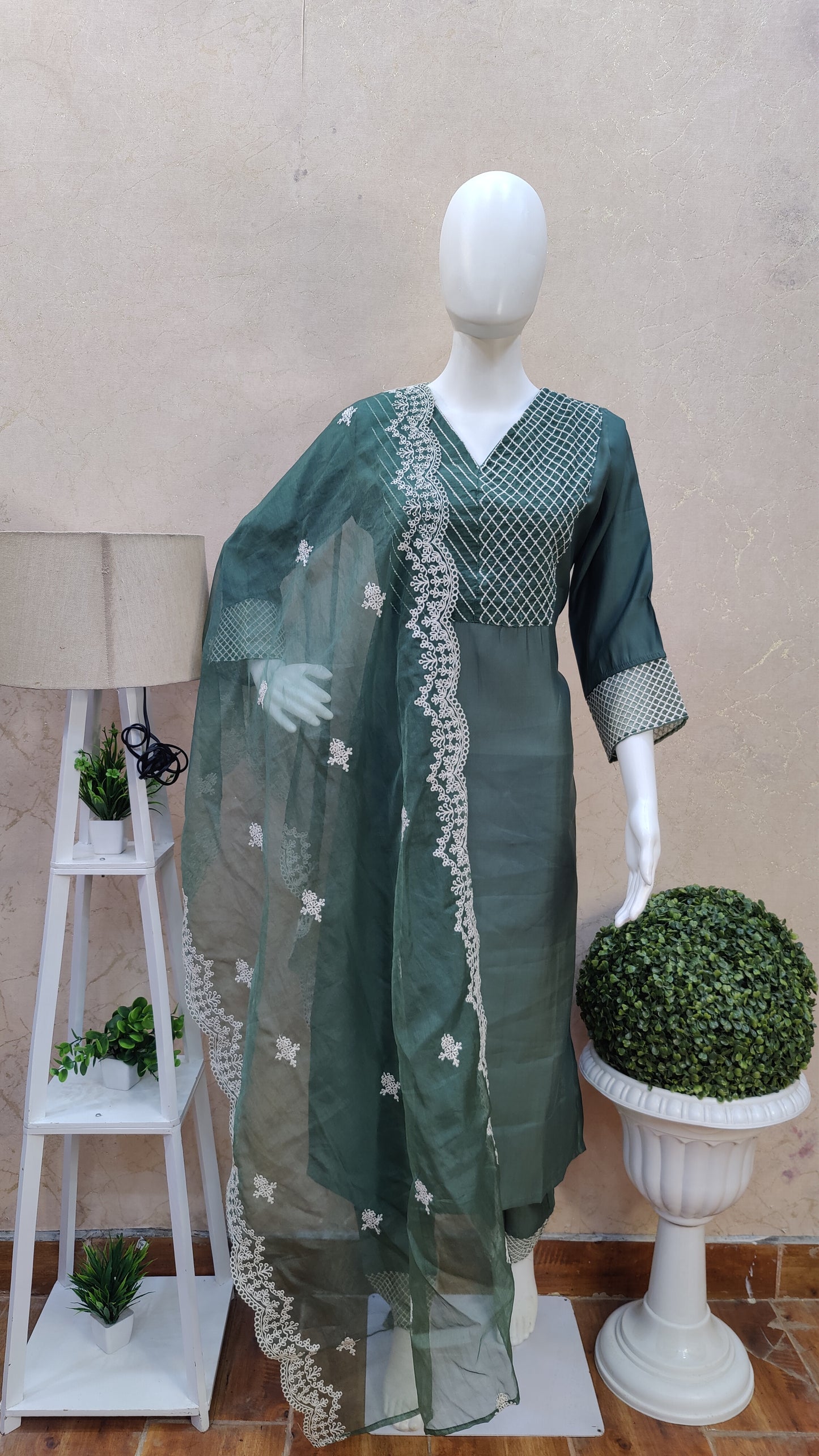 Silk kurti with pant and dupatta