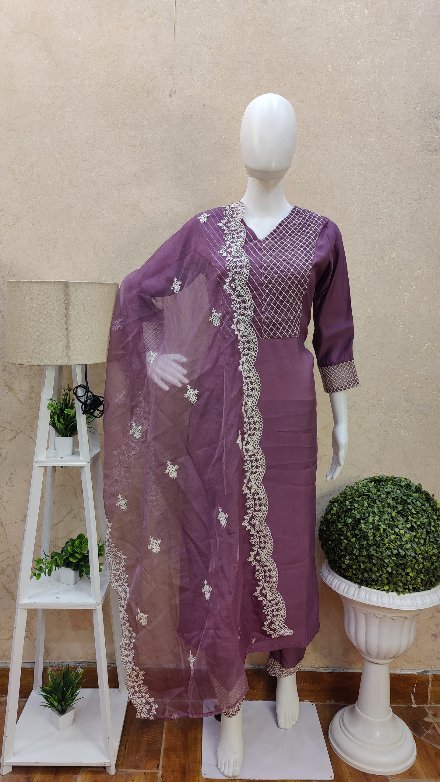 Silk kurti with pant and dupatta