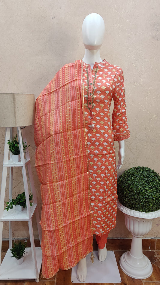 Muslin kurti with pant and dupatta COTM1250