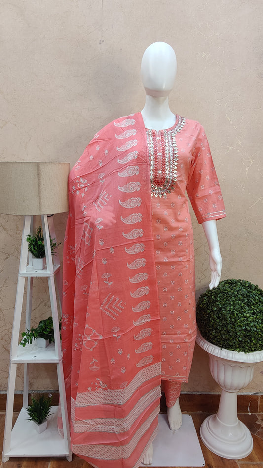 Pure Cotton kurti with pant and dupatta COTM91195S38