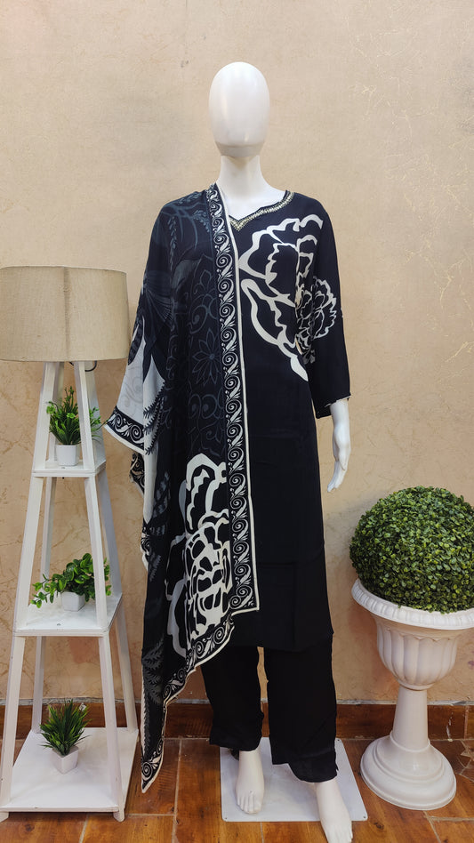 Pure Crape Kurti with pant and Dupatta MSS91695CAP