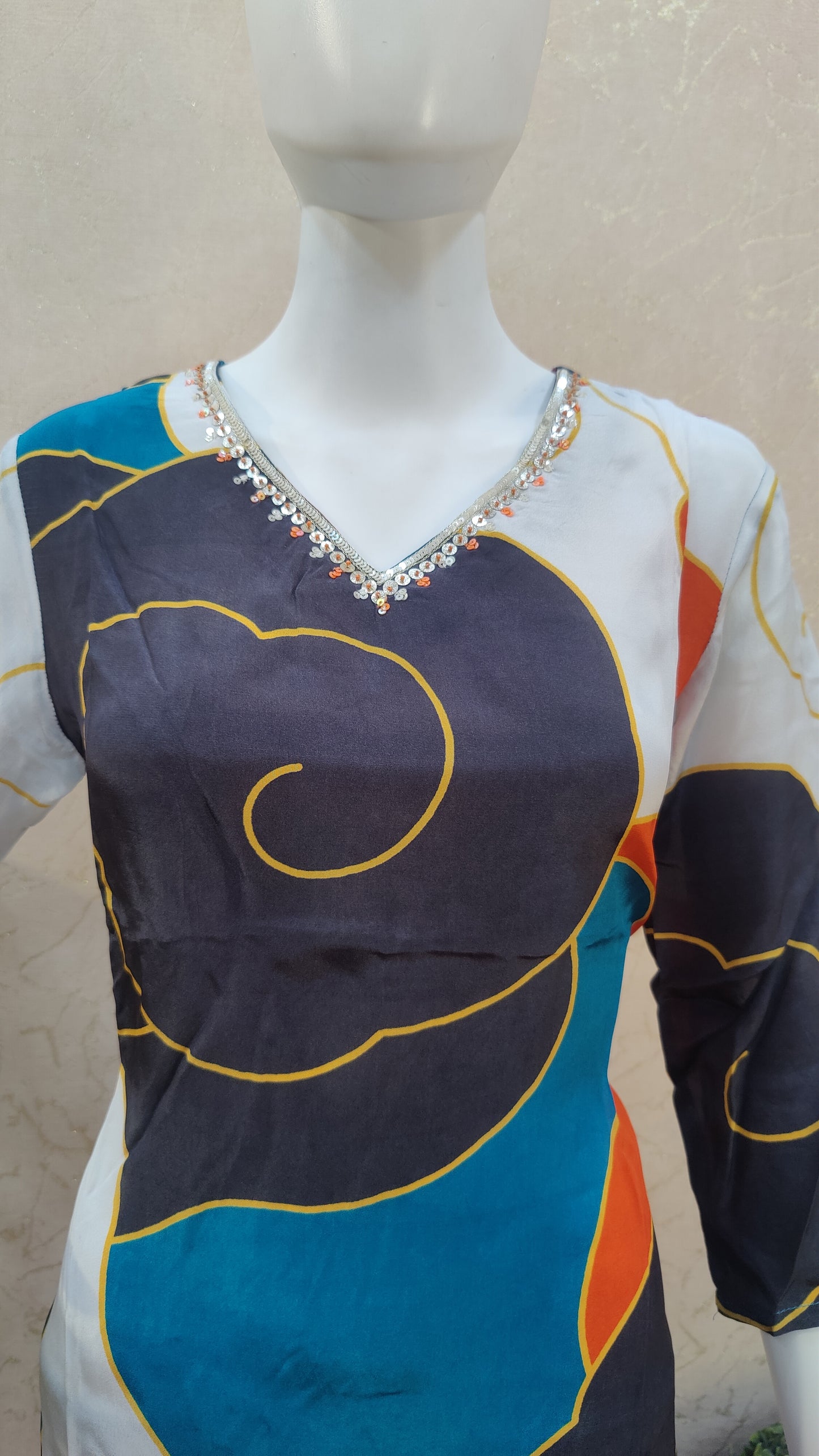 Pure Crape Kurti with pant and Dupatta M91750GBA