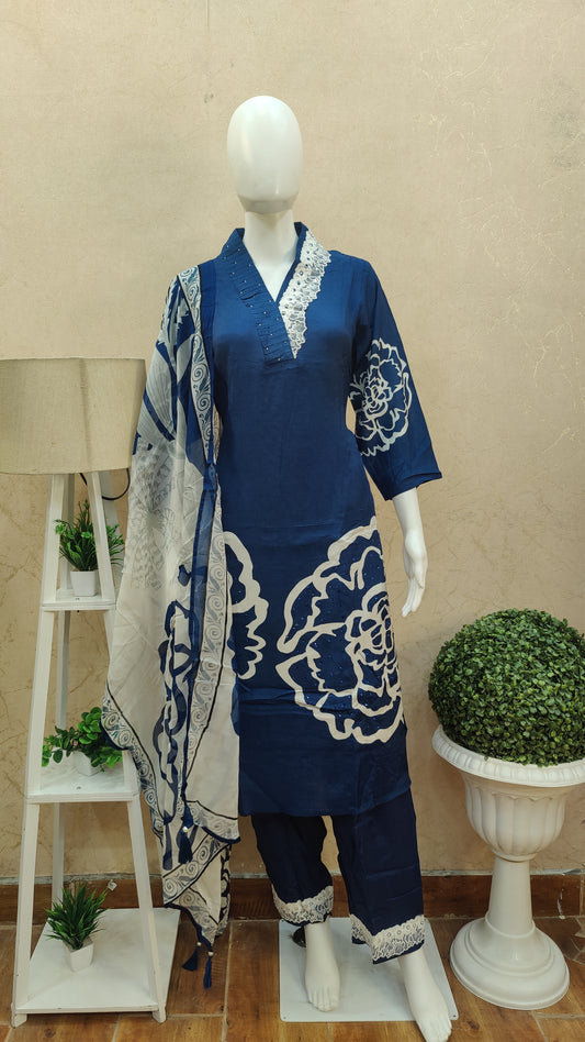 Muslin Kurti with pant and Dupatta M1850AUMUS