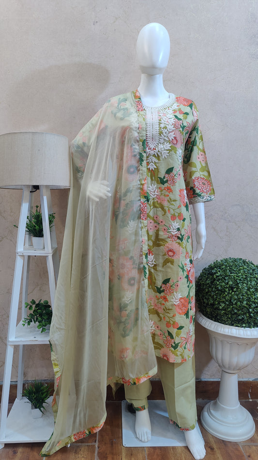 Pure Cotton Kurti with pant and dupatta M91250/AUR
